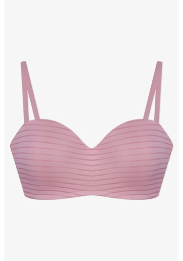 Kadın Dolgusuz Transparan Çizgili Toparlayıcı Straplez Sütyen Pudra