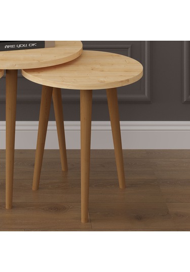 3 Lü Yuvarlak Zigon Sehpa Ahşap Ayaklı-sehpa01-safir Meşe