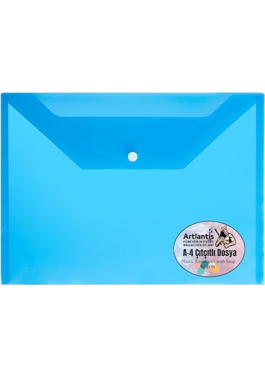 A4 Çıtçıtlı Mavi Şeffaf Renkli Zarf Dosya 1 Adet Artlantis Çıt Çı