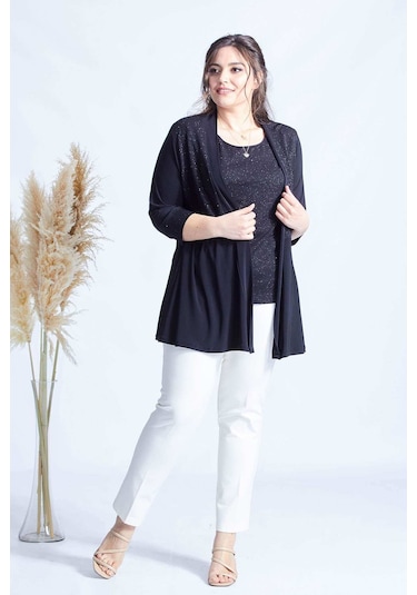 4036 SİYAH SİMLİ  2' Lİ ATLET-CEKET BÜYÜK BEDEN  PARLAK TAKIM Siyah