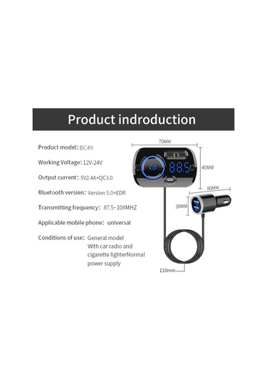 Sones Bc49bq Araç Dijital Radyo Alıcısı Bluetooth Mp3 Çalar Fm Verici Sesli Asistan Qc3.0 Hızlı Şarj Cihazı