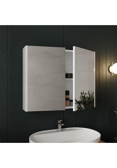 Karen Banyo Mimoza 80 Cm Tezgahlı, Aynalı Banyo Dolabı Seti, Seramik Lavabo Dahil, Beyaz, Mdf Beyaz