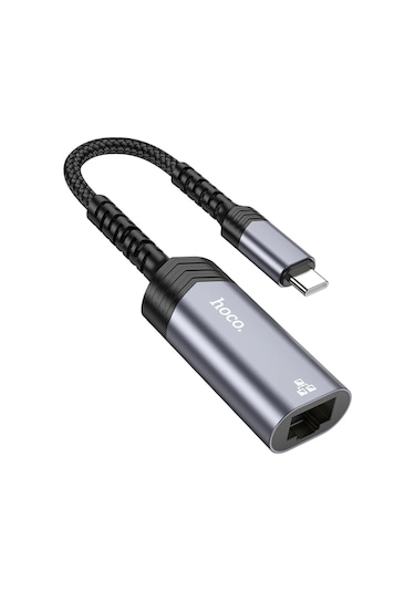 Hoco. Ua26 Tak Çalıştır Type-c To Rj45 100 Mbps Ethernet Dönüştürücü - Gri