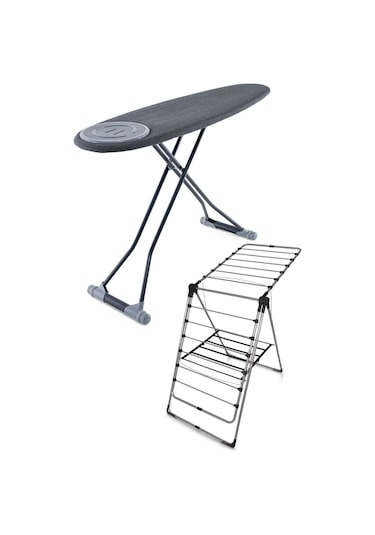 Perilla Premium Ütü Masası İronika Kalın Borulu Kurutmalık Set Antrasit Antrasit