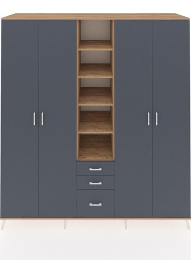 Kronos Dolap 17 Raflı 3 Çekmeceli 4 Kapaklı 220x59x243 Çam-antrasit/antrasit Antrasıt/antrasıt