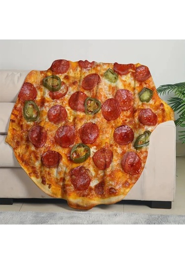 1 Adet Sıcak Ve Rahat Pizza Flanel Battaniye-seyahat Ve Ev Diğer
