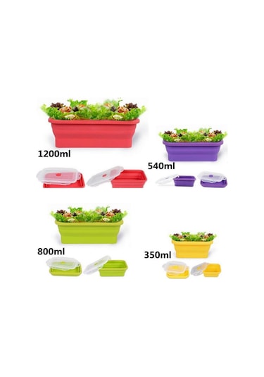 Homyl Katlanır Silikon Öğle Yemeği Kutusu Kase Bento 350ml-yeşil 350ml Yeşil Çok Renkli