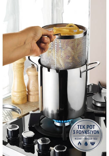 Valora Isı Yalıtımlı Süzgeçli 304 Çelik Kızartma Ve Haşlama Potu - 2l Gümüş