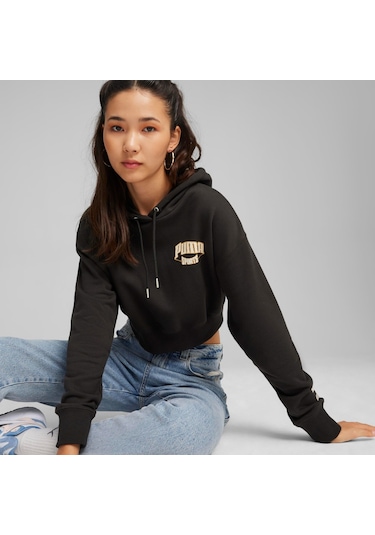 Puma Team Cropped Kadın Kapüşonlu Sweatshirt - Siyah