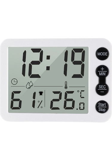 Yifomall Ts-9606 Ev Ofis İçin Dijital Termo-higrometre: Lcd Ekranlı Saat, Geri Sayım, Nem Sicaklık Ölçer, Sıcaklık Birimi Değiştirilebilir Pil Yok