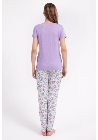 Arnetta Eat Sleep Coffee Repeat Lila Kadın Pijama Takımı 5274-28927 Lila