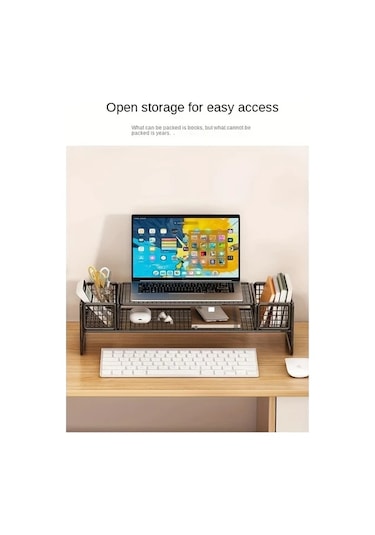 Xuweiwei Siyah Iki Depolama Ozelligine Sahip Ergonomik Masa Duzenleyici Demir Bilgisayar Standi Dizustu Bilgisayar Sogutma Rafi Ve Monitor Tutucu