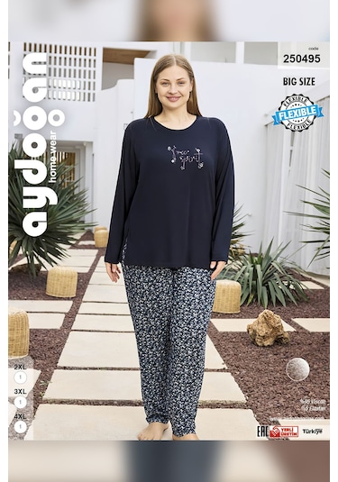 Aydoğan Kadın İnci Büyük Beden Lacivert Pijama Takımı 0495 Lacivert