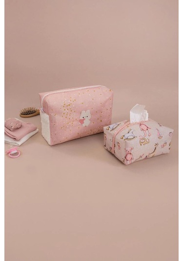 Baby 2 Li Islak Mendil Çantası Ve Bebek Bezi Çantası Organizer Çanta İçi Düzenleyici Pembe