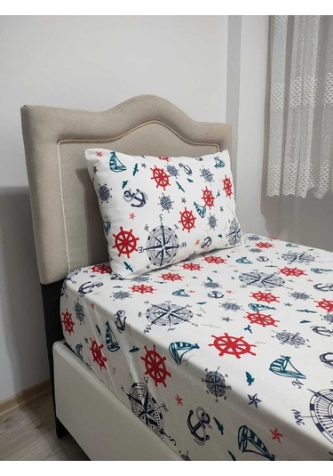 Tek Kişilik Ranforce Kumaş Lastiksiz Çarşaf Takımı Denizci Beyaz