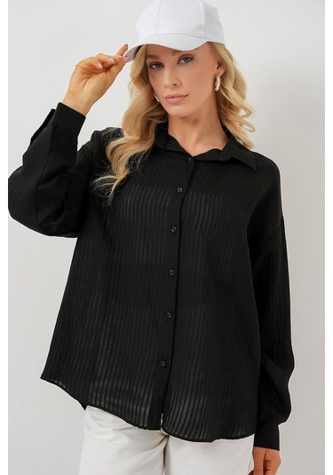 Gülsüm Aydın Uzun Oversize Gömlek 20320 - Siyah Siyah