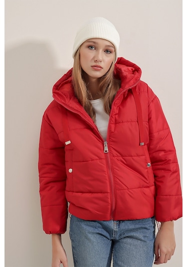Bigdart 5117 Kapşonlu Şişme Mont - Kırmızı 001