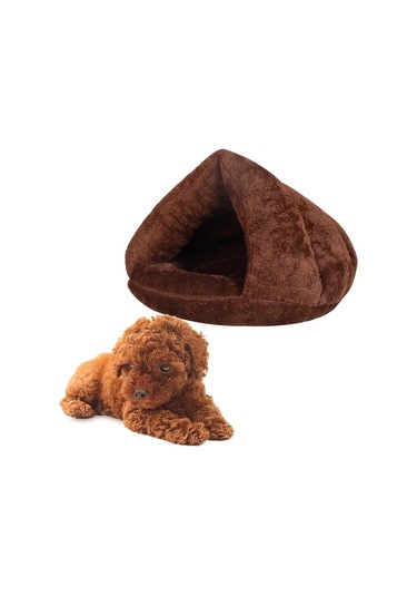 Sones Üçgen Kedi Kulübesi Sıcak Kalın Moğol Yurt Evcil Köpekler Kediler Evi Boyut: M, 40 40 30cm Koyu Kahve