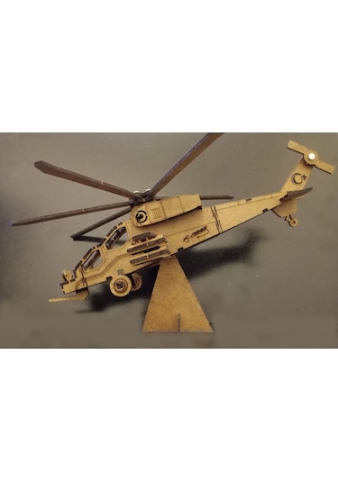 TLRhobi 3d Atakt129 Ahşap Helikopter Maket 35 x 29 x 20 CM