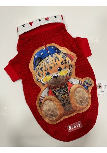 Miniş Pet Butik Kırmızı Gömlek Yaka Detaylı Kedi Köpek Triko Kazak
