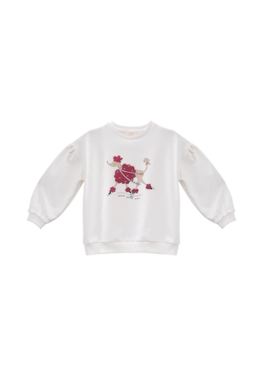 Mininio Kız Bebek Sim Baskılı Sweatshirt - Skasar Ekru