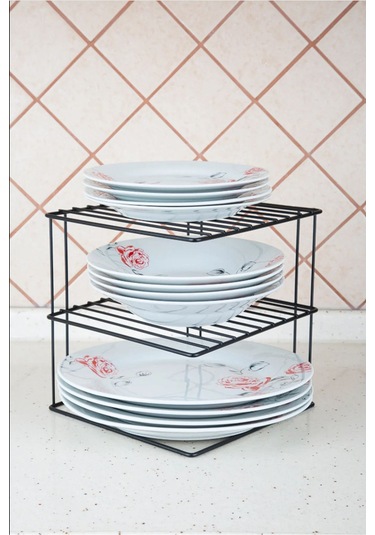 Magic Objects Siyah 3 Katlı Dolap İçi Raf Düzenleyici Mutfak Düzenleyici Tabak Bardak Düzenleyici Siyah
