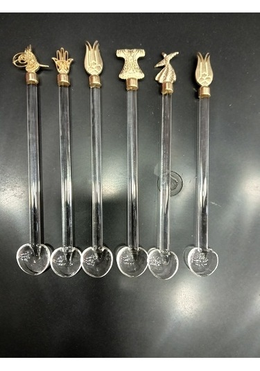 El Yapımı Cam Çay Kaşığı Altın Karışık 12 Adet