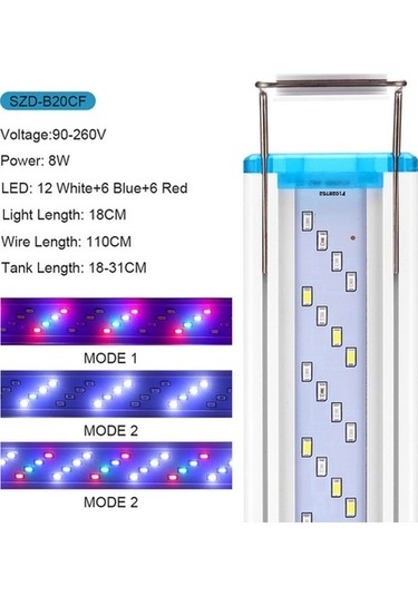 Silkroadselect 18cm Ab Tarzı Akvaryum Led Işıklı Süper Ince Balık Tankı Bitki Yetiştirme Aydınlatma Cm Genişletilebilir Su Geçirmez Klipsli Lamba Manzara Dekorasyonu Beyaz