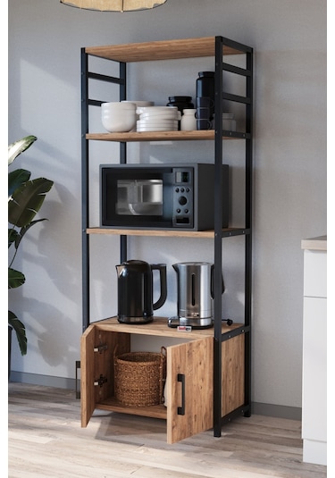 Mutfak Standı 2 Kapaklı 4 Raflı Kahve Köşesi Mutfak Rafı Mutfak Bangosu Kolombiya Çam