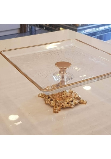 Atabey Home Döküm Ayaklı Yaldız Detaylı Kare Servis Tabağı Altın
