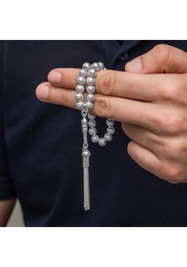 Gümüş Yuvarlak Çizgili Erkek Tesbih Sl12631 Gümüş