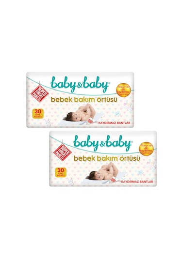 Baby & Baby Süper Fırsat Paketi Kaydırmaz Bantlı Bebek Bakım Örtüsü 60 x 60 CM 2 x 30 Adet