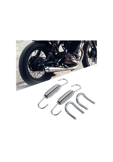 Geeroyoo Motosiklet Egzos Borusu Tutan Sertliflik Yayları 2 Adet + Kaynaklı Tutucular 2 Adet - 65mm Uzunluk, 1cm Çap, Dayanıklı Inox Yapı