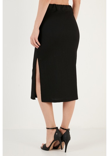 Lela Yüksek Bel Yırtmaçlı Dar Kesim Midi Bayan Etek 5865600 Siyah