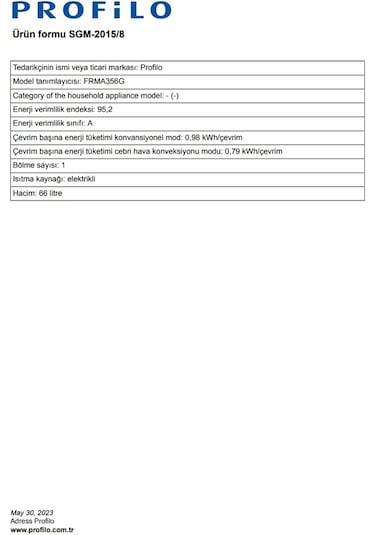 Profilo FRMA356G 66 L Ankastre Fırın