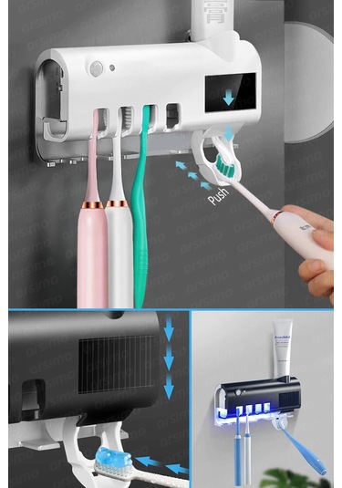 Arsimo Akıllı Uv Sterilizatör Diş Macunu Sıkacağı | Güneş Enerjili Uv Sterilizatör 4'Lü Diş Fırçası Diğer