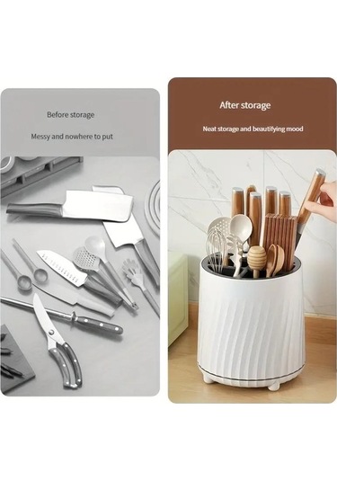 Pazly Yeşil Döner Bıçak Tutucu, Kaşık, Yemek Çubukları, Çatal, Drenaj Rafı, Sepet, Çok Fonksiyonlu Masaüstü Depolama, Mutfak Malzemeleri Yeşil