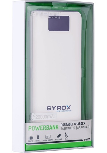 Syrox Pb107 Powerbank Taşınabilir Batarya Ekranlı 20000 Mah Beyaz