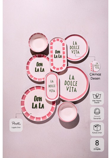 La Dolce Vita 8 Parça 2 Kişilik Yemek Takımı Cokrenklı Desenli