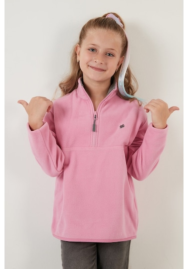 Lela Yumuşak Dokulu Fermuarlı Dik Yaka Şardonlu Kışlık Unisex Çocuk Polar 5905002 Şeker Pembe