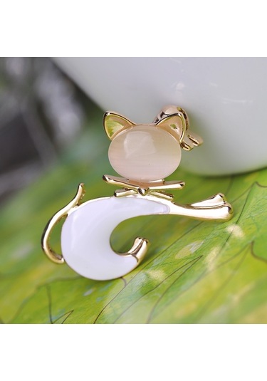 Sones Sevimli Kedi Broşu Kedi Gözü Taş Broşu Beyaz