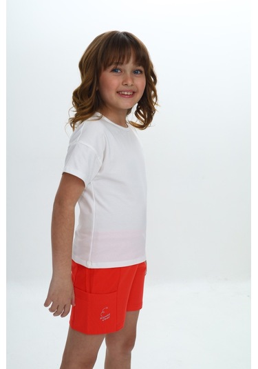 Toontoy Kız Çocuk Göğsü Çiçek Yazı Baskılı Şortlu Takım Narçiçeği