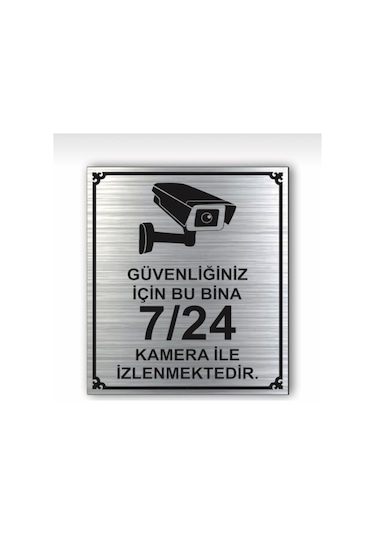 Güvenlik Kamera Kapı Duvar Uyarı - Yönlendirme Levhası Gümüş (536655413)