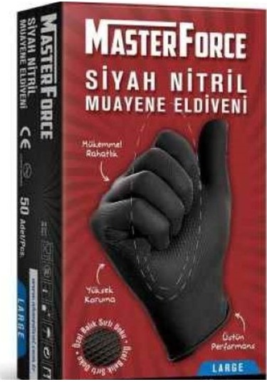 Has-Pet Masterforce Siyah Nitril Eldiven 50'Li Paket L(Large)
