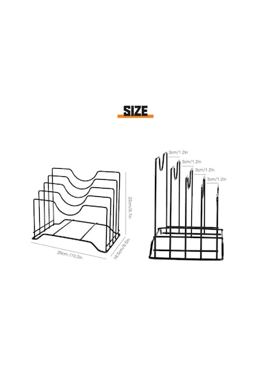 Ximistore9 Demir Mutfak Organizer: Tencere Kapağı, Kesme Tahtası Ve Tabakları Saklamak İçin Çok Fonksiyonlu, Deliksiz Konfigürasyonlu Sıralayıcı Siyah