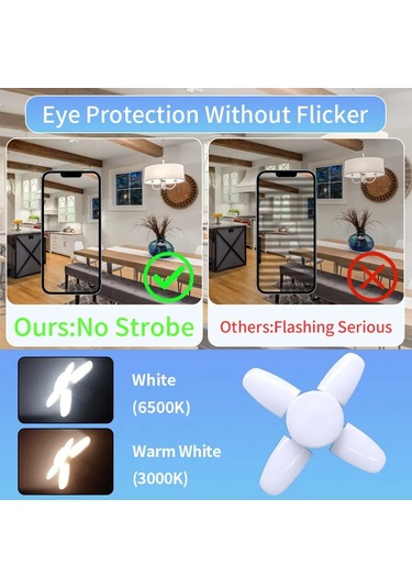 E27 Katlanabilir Fan Led Ampul 220v 110v Led Ampul Ev Tavan Beyaz