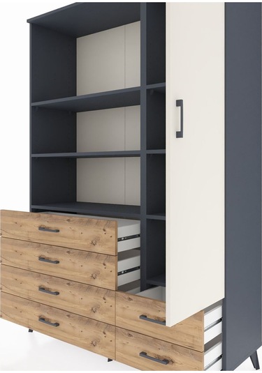 Hyperion Dolap 7 Raflı 6 Çekmeceli Tek Kapaklı 132x44x195 Antrasit-aytaşı/çam Aytası/atlas Çam