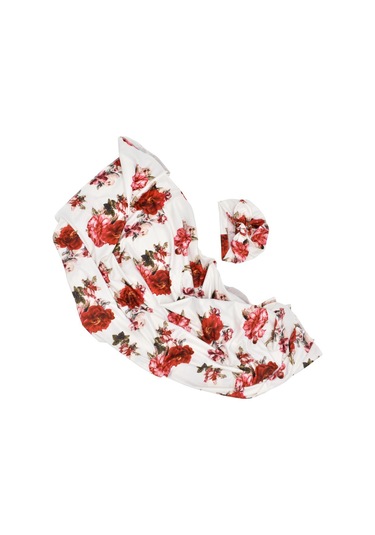 Neevoyu Yeni Doğan Bebe Örtüsü Ve Şapkalı Sarıma Bezi - Poliester Elbise - 80x80 Cm - Beyaz Üzeri Gül Desenli Çok Renkli