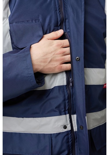 Salix Oxford Kışlık İş Güvenliği Parkası Reflektörlü, Su Geçirmez, Soğuk Havalara Dayanıklı İş Mon Lacivert