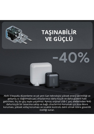 Aukey PA-B1L-BK 30 W Omnia Mini Gan Type-C PD Şarj Adaptörü - Siyah